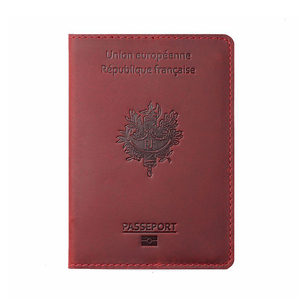 Porte-cartes en cuir véritable bordeaux pour hommes Organisateur de portefeuille de <span class=keywords><strong>voyage</strong></span> pour la <span class=keywords><strong>France</strong></span> Passeport Documents Cover Holder Certificate Bags - Product Image 1