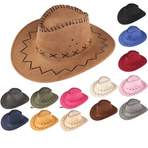 Precio de fábrica al por mayor unisex adulto logotipo personalizado visera de ala ancha sombrilla gamuza sombreros de vaquero al aire libre