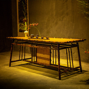 Bamboo Woven Tea Table Handmade Ming Style Long Tea Room Furniture Chinese Style Tea Brewing Table - Product Image 1