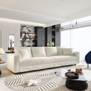 Plush Corduroy 4-Seat Sofa,Modern Comfy Upholstered Sofa Cloud Couch,Deep Seat Couches with Soft <b>Pillows</b> - Product Image 1