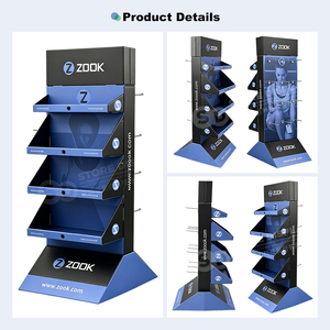 Présentoir de sol autoportant en carton ondulé double face personnalisé avec crochets métalliques pour points de vente (POS) et unités de distribution frontale (FSDU) - Product Image 3