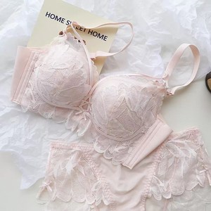 Women's Pink Lace <b>Sexy</b> Lingerie <b>Set</b> With Ruffle Trim And Chest Pad 2 Pieces - Product Image 1