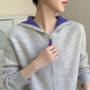 Cardigan con Cappuccio e Zip per Autunno e Inverno, Maglione Imbottito in Cashmere Tinta Unita per Donna - Product Image 5