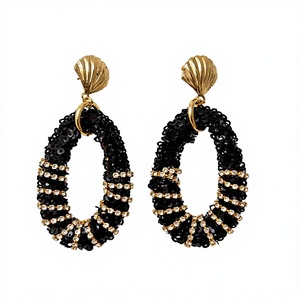 Geometric Gold Plated Hoop <b>Earrings</b> Green Sequin Crystal Rhinestone Bohemia Style Handmade Eco-Friendly Women's Party Jewelry - Product Image 1