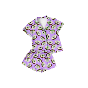 Conjuntos de Pijamas Familiares al por Mayor, Estampado de Mardi Gras, Manga Corta, Botones, Top y Pantalones Cortos para Mamá e Hija - Product Image 5