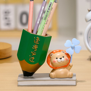 Pig Themed Creative <b>Desk</b> Pencil Holder Resin Square Pen Holder For Student <b>Study</b> Decoration With Inspirational Design - Product Image 3