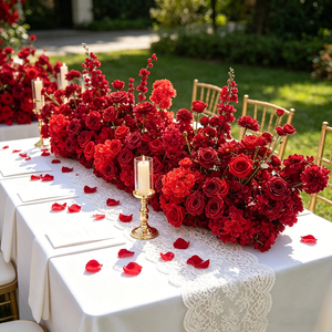Chemin de table en fleurs d'hortensia artificielles en soie de haute qualité, design réaliste, sur mesure, pour centre de table de mariage et scène de fête - Product Image 3