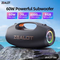 Enceinte sans fil portable ZEALOT S86 60W, étanche IPX6 avec lumière RGB, compatible TF/AUX/USB, double stéréo pour fêtes en extérieur