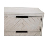 Table de chevet vintage en bois à 2 tiroirs avec décoration de porte en parquet et base en métal noir pour chambre à coucher