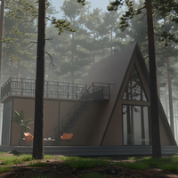 Villa triangulaire de luxe traditionnelle en structure acier, maison préfabriquée écologique, petite maison modulaire 1 chambre 2 étages Synecview 15-25