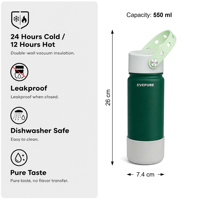 Gourde isotherme sous vide en acier inoxydable à double paroi de 530 ml, écologique, portable, anti-fuite, sans BPA, garde au froid 24h, cadeaux d'affaires