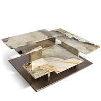 Table basse carrée flottante de luxe italienne en marbre naturel, design moderne et minimaliste pour salon