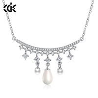 Collier pendentif en dentelle avec franges en perles d'Edison de qualité AAAAA plaqué rhodium en argent sterling 925 fin CDE YN1090