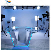 Table de diffusion de nouvelles télévisuelles moderne, modulaire, de forme ronde, avec surface solide coréenne, service OEM pour studio de télévision