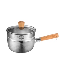 Casserole japonaise en acier inoxydable avec poignée en bois et couvercle en verre Yukihira pour soupes et bouillons, compatible gaz/induction