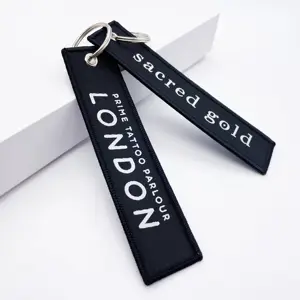 Wholesale Custom Embroidered Aircraft Aviation Label Key Chain Personalized Fabric Remove Before Keychain