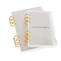 Carnet à disques avec couverture acrylique transparente cannelée, agenda rechargeable transparent personnalisable avec anneaux de reliure dorés