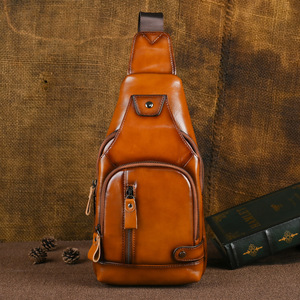 Ando <b>Bag</b> Vintage Genuine Cowhide Leather <b>Mens</b> Sling Chest <b>Bag</b> <b>Crossbody</b> Shoulder <b>Bag</b> - Product Image 1