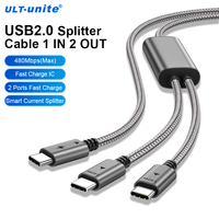 ULT-unite 2026 Nouveau câble de charge rapide intelligent USB2.0 Type C PD140W avec répartiteur d'alimentation 1 entrée 2 sorties pour PC/ordinateur portable