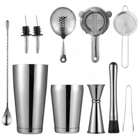 Kit de barman 10 pièces ensemble d'outils de barre ensemble de shaker à cocktail Martini avec support en bois de bambou élégant