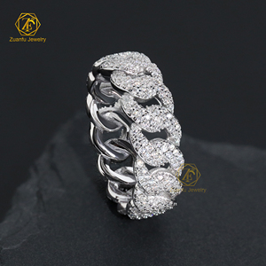 2026 도매 맞춤형 고급 보석 남성용 풀 모이사나이트 7mm 큐반 링 925 실버 큐반 링 - Product Image 1