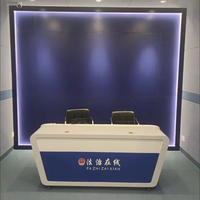 Bureau de réception de studio avec éclairage LED personnalisé, bureau de diffusion, poste de travail de studio, station de diffusion, bureau de nouvelles, radio et télévision en direct