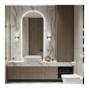 Personalizzato moderno Pvc in legno di lusso in fibra di vetro Led montaggio a parete mobile mobile bagno vanità <span class=keywords><strong>con</strong></span> <span class=keywords><strong>specchio</strong></span> - Product Image 2