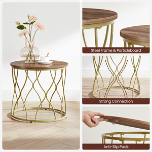 Vase à cadre métallique, meubles de salon en bois, Design Unique et moderne, Table basse/café, vente en gros, 2 pièces - Product Image 3