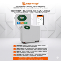 Batterie de stockage d'énergie LiFePO4 murale séparée RESSTORAGE 51.2V 314Ah 16kWh pour maison, solaire, avec BMS intelligent, écran tactile CAN, garantie 5 ans