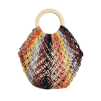 Tas Pantai Wanita Rajut Tali Kapas Motif Permen Warna-Warni Buatan Tangan Summer Hollow, Tanpa Tali, Model Terbuka, Fashionable, Cocok untuk Liburan di Pantai