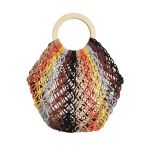 Petit sac seau pour femme, en coton tressé à la main, motif de bonbons colorés, fermeture ouverte, vacances à la plage, bord de mer, été - Product Image 4