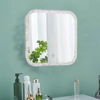 Miroir d'habillage moderne tricolore à gradation et cadre incrusté de cristal Miroirs de courtoisie en plastique Lumière d'ambiance décorative