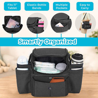 Organisateur de poussette universel extra-large de haute qualité antidérapant avec 2 porte-gobelets isothermes larges et plusieurs poches