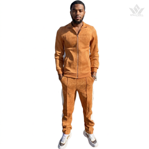 Ensemble de survêtement pour homme en coton 100% orange, coupe-vent à fermeture éclair intégrale, pantalon de jogging, coupe régulière, décontracté, léger, respirant, printemps, 2 pièces - Product Image 1