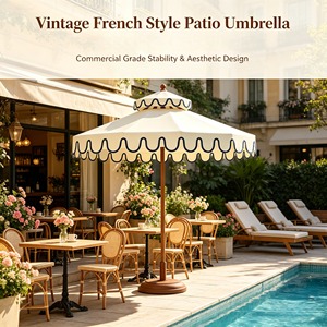 <span class=keywords><strong>Parasol</strong></span> de terrasse pliable imperméable de 9 pieds avec volant festonné, logo personnalisé imprimé, structure en acier, protection solaire extérieure – Marques - Product Image 3