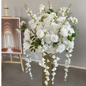 婚礼摆件餐桌装饰丝绸白色铃兰山谷球摆件婚礼摆件鲜花