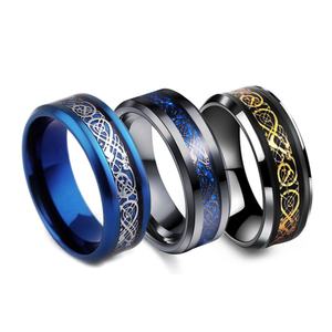 Wholesale Fashion Dragon <b>Plate</b> <b>Ring</b> Creative Red Green Gold Silver Carbon Fiber Tungsten Steel Personalities Weddings - Product Image 1