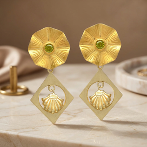 <b>Gold</b> Plated Ethnic Classic Design Drop Earrings Set with Peridot Hydro Gemstone for Wedding - Product Image 2