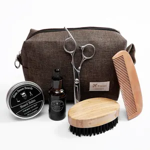 Custom Bamboo Handle Black Boar Bristle Beard Comb And Brush Mens Beard Grooming Kit Private Label