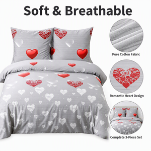 Poland Stock Romantic Heart Cotton <b>Bedding</b> Set Grey <b>Red</b> Lace Duvet Cover for wholesale and EU Dropshipping 3pcs - Product Image 2