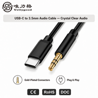 Câble audio VELLYGOOD Type-C 3,5 mm mâle-mâle, conducteur en cuivre étamé, gaine en PVC pour smartphones, systèmes AUX de voiture, utilisation embarquée