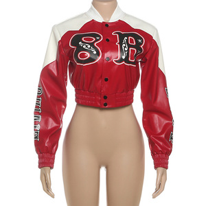 เสื้อแจ็คเก็ตหนัง PU แบบสั้นพอดีตัวสำหรับ ihoov Sassy <span class=keywords><strong>lcon</strong></span> พิมพ์ลายหนาและบล็อกสี - Product Image 4