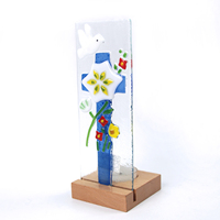 Portavelas de Pascua de Vidrio Fundido Hecho a Mano con Diseño de Cruz y Paloma, Rectangular, Exquisita Decoración Artística de Vidrio Fundido para Espacios Habitables