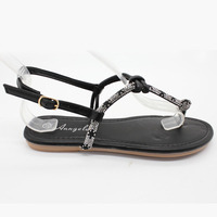 Filles Flamenco Diamante Fantaisie Femmes Strappy Luxe Bijoux Sandales plates Strass Chaussures