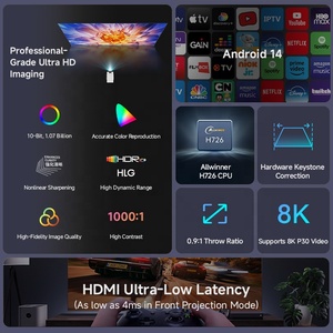 Mini Proyector <span class=keywords><strong>de</strong></span> Video Inteligente 720P 8K Android 14 BT 5G 3D <span class=keywords><strong>de</strong></span> Tiro Corto, Proyector Portátil para Películas, TV, Teléfono, Juegos Inalámbricos, Wifi - Product Image 3
