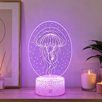 Veilleuse LED à illusion 3D RGB avec contrôle tactile, design de base fissurée, matériau ABS, alimentation USB 5V pour la décoration de la maison