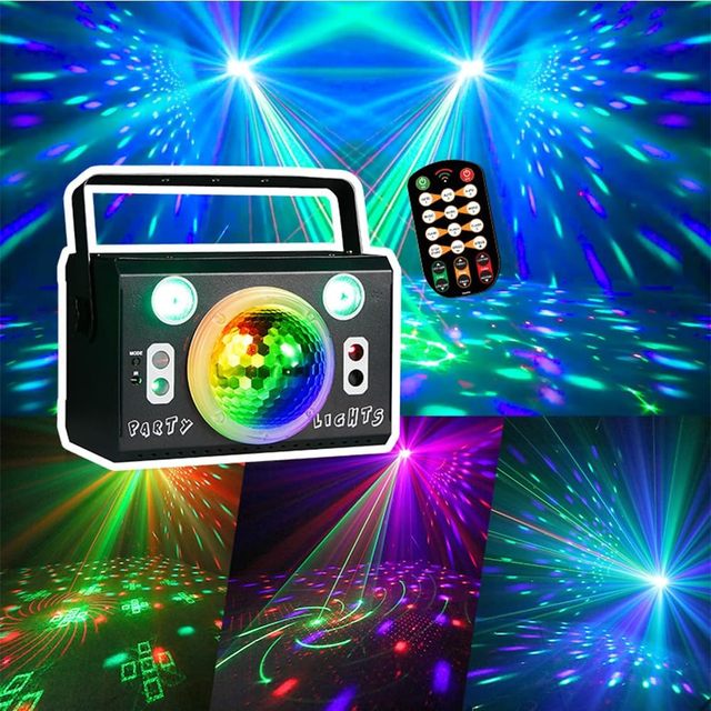 2025 Stage Party Lights Sound Activated DJ Disco Ball Lights Multi Color Laser Lamp LED Projector for Birthday Christmas Party
