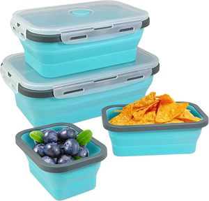 シリコン折りたたみ式食品貯蔵容器電子レンジ冷凍庫食器洗い機安全な折りたたみ式折りたたみ式シリコンフードランチボックス - Product Image 1