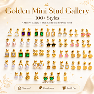 Galería de Mini Broches Dorados |   Más de 100 Estilos al por Mayor, Pendientes de Acero Inoxidable con Baño de Oro PVD de 18K, Resistentes al Agua, Duraderos e Hipoalergénicos - Product Image 1