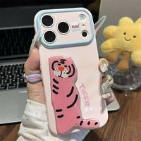Étui de téléphone mignon avec support, compatible avec divers modèles, design en forme de cœur sur le côté, grande fenêtre